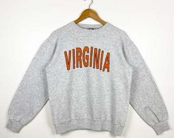 90s NCAA University Of Virginia Cavaliers Crewneck Sweatshirt Print Logo Grey Color Men’s L