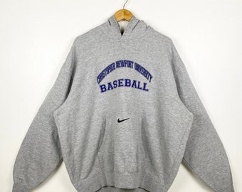 Vintage Distressed Nike X NCAA Christopher Newport University ‘Captains’ Hoodie Print Logo Grey Color Men’s XXL