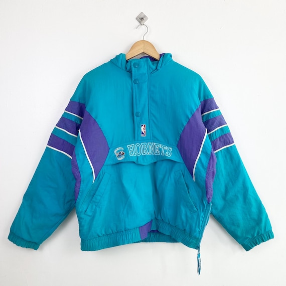 90s Distressed Charlotte 'hornets' Jacket Embroidery Logo Blue
