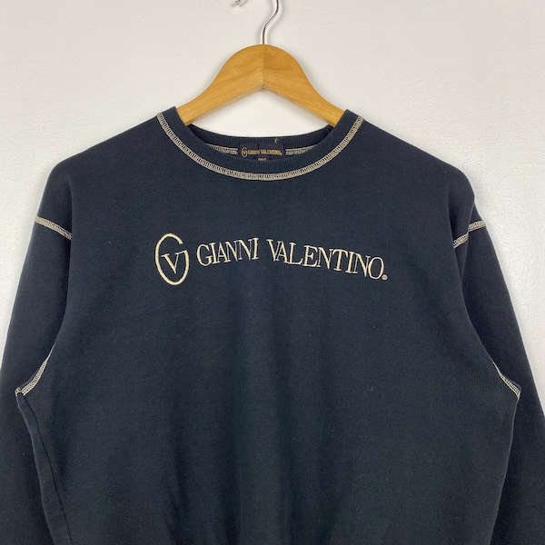 90s Gianni Valentino Crewneck Sweatshirt Embroidery Logo Black Color Women’s Fit XS