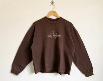Vintage Las Vegas Crewneck Sweatshirt Embroidery Logo Brown Color Men’s L Fit M