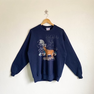 90s Arizona Wildlife White-Tailed Deer Crewneck Sweatshirt Print Logo Blue Color Men’s XL