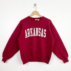 90s NCAA University of Arkansas ‘Razorbacks’ Crewneck Sweatshirt Print Logo Red Color Men’s M