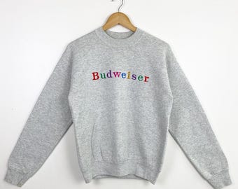 90s Budweiser Crewneck Sweatshirt Embroidery Logo Grey Color Men’s Fit S