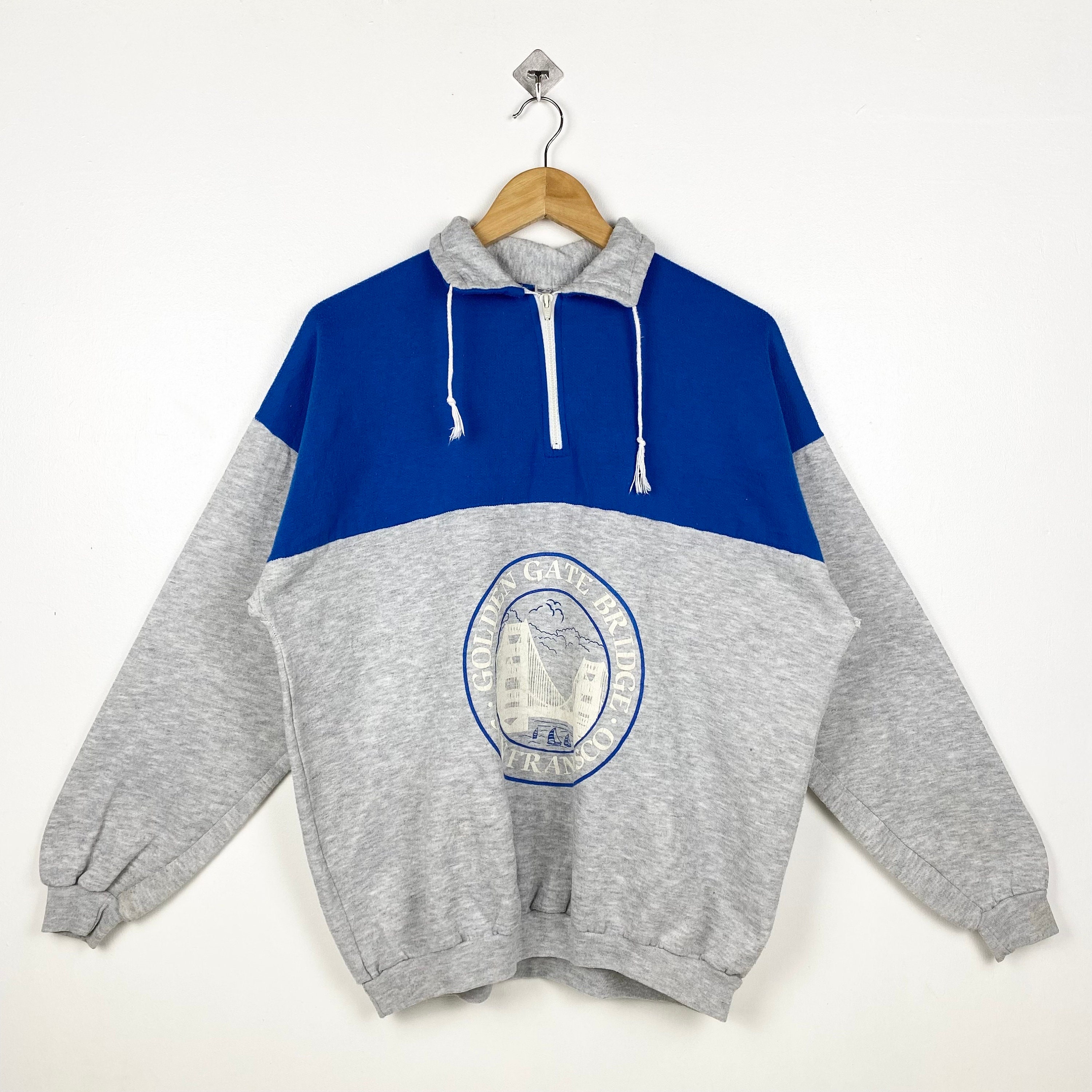 80s Golden Gate Bridge San Francisco Sweatshirt Print Logo Grey, Blue Color Men’s Fit L