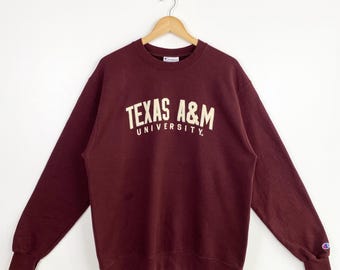 90s NCAA Texas A&M University ‘Aggies’  Crewneck Sweatshirt Embroidery Logo Red Color Men’s L