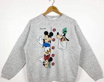 Sudadera Disney de cuello redondo de los 90 con estampado de logo, color gris, talla M para hombre