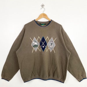 Vintage Golf Crewneck Sweatshirt Embroidery Logo Brown Color Men’s L