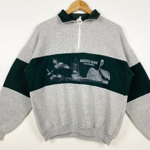 90s Morro Bay California Sweatshirt Print Logo Grey, Green Color Mens M image 2
