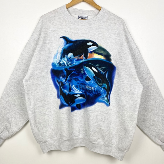 90s Seaworld Crewneck Sweatshirt Print Logo Grey Color Men's