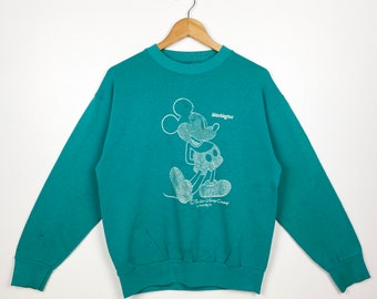 Sudadera de cuello redondo con estampado de Mickey Mouse de Disney de los 90, color verde, para hombre, talla M