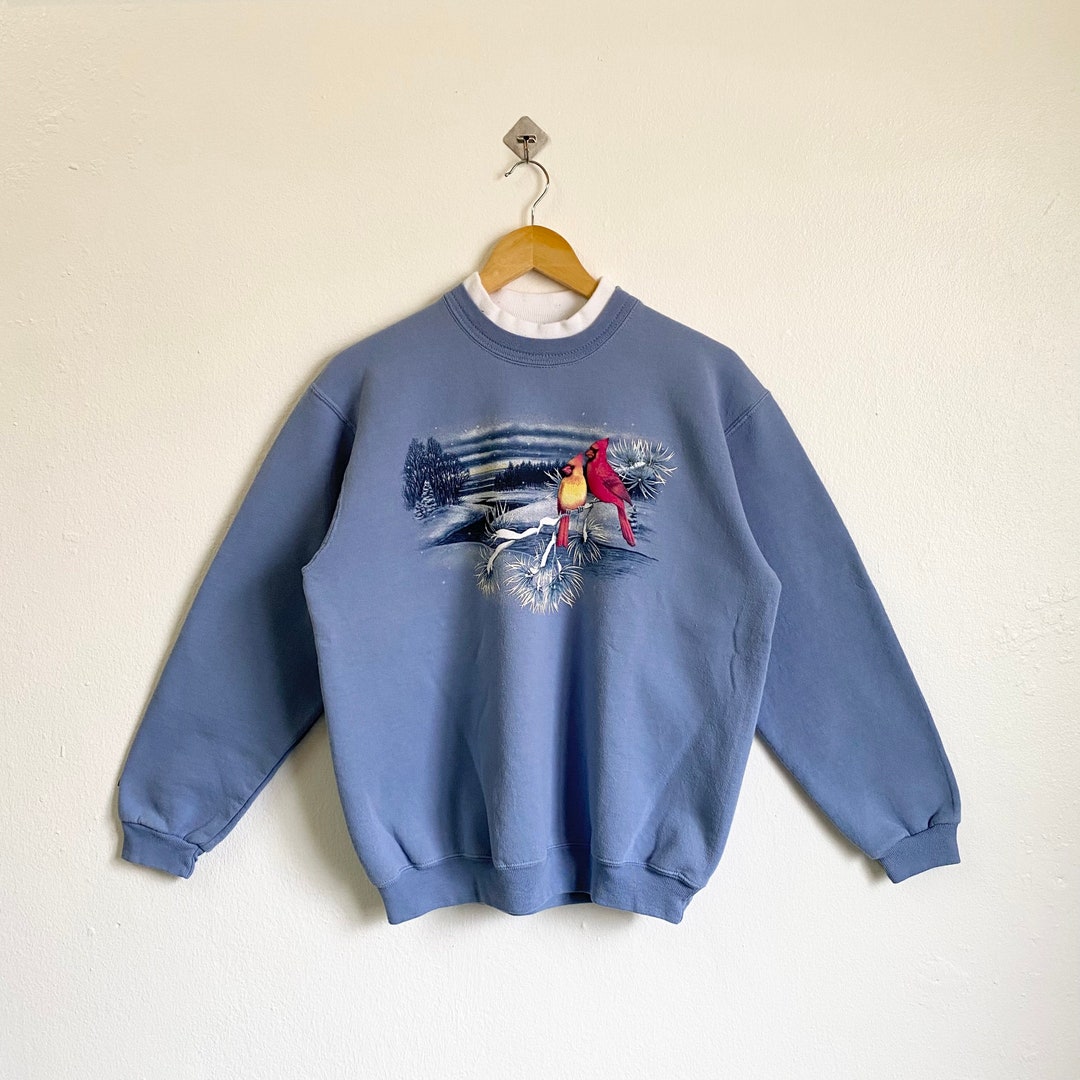 Sweat-shirt Vintage 90's - Grand-mère Oiseau - Soleil Matin - Bleu Marine - Taille M