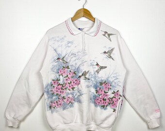 80s Art Unlimited Flowers Sweatshirt Print Logo White Color Women’s M
