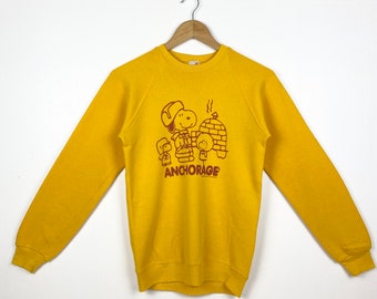 90s Peanuts ‘Snoopy’ Crewneck Sweatshirt Print Logo Yellow Color Boy’s XL