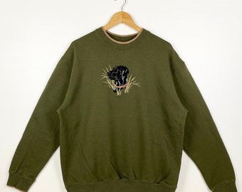 Vintage Art Dog Crewneck Sweatshirt Embroidery Logo Green Color Men’s XL