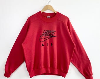 Vintage 90s Nike Crewneck Sweatshirt - Distressed - Embroidery Logo - Red Color - Men’s L