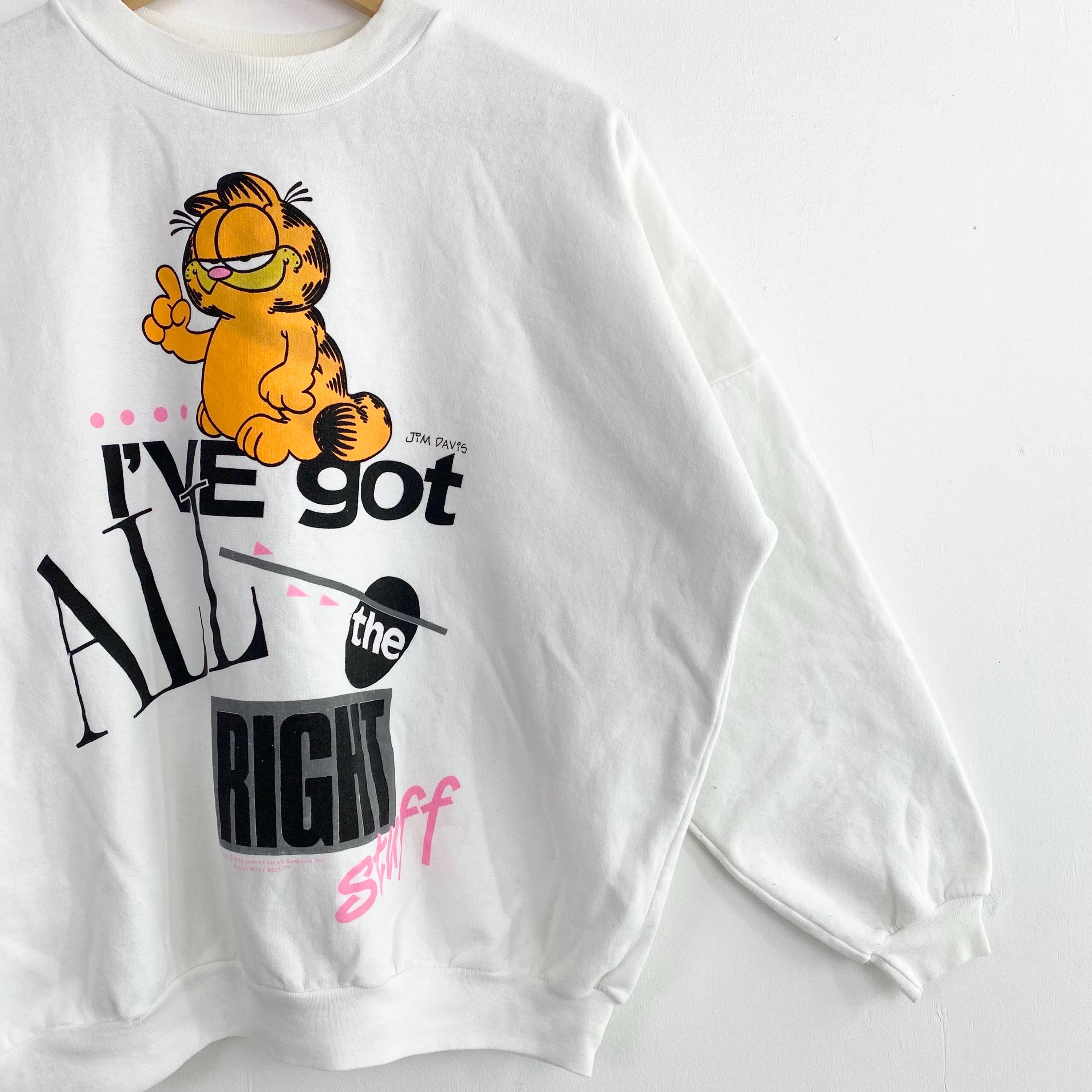 90s Garfield Crewneck Sweatshirt Print Logo White Color Men