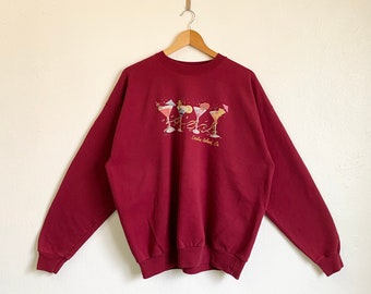 Sudadera de cuello redondo de la Isla Catalina de los 90 con logotipo estampado en color rojo para hombre (talla XL)