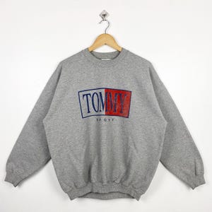 Vintage Distressed Bootleg Tommy Hilfiger Crewneck Sweatshirt Print Logo Grey Color Men’s Fit L
