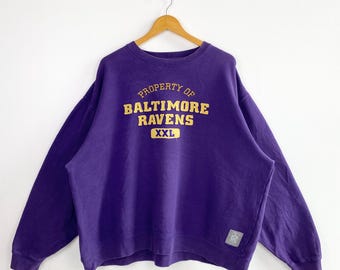 Sudadera vintage de cuello redondo de los Baltimore Ravens - NFL - Desgastada - Logotipo bordado - Color morado - Talla XL para hombre