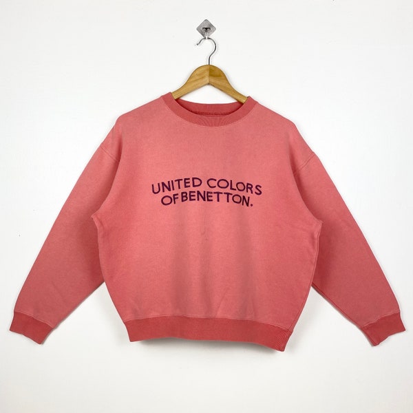 90er Jahre United Colors of Benetton Crewneck Sweatshirt Stickerei Logo Rosa Farbe Herren XS