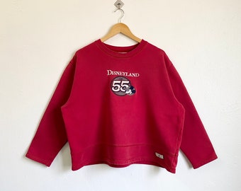 Sudadera de cuello redondo de Disneyland de los 90 con logotipo bordado en color rojo para mujer (talla XXL)