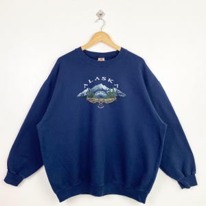 Vintage Alaska Crewneck Sweatshirt Print Logo Blue Color Men’s XXL
