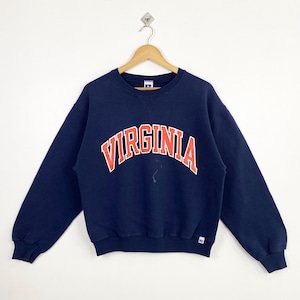 90s Distressed NCAA University Of Virginia ‘Cavaliers’ Crewneck Sweatshirt Print Logo Blue Color Men’s M