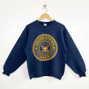 90s United States ‘Navy’ Crewneck Sweatshirt Print Logo Blue Color Men’s S