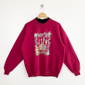 Sweat-shirt « Flowers » Morning Sun des années 90 avec logo imprimé rouge pour femme XL