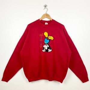 Disney 'Mickey Mouse' sweater met ronde hals uit de jaren 90 geborduurd logo rode kleur heren XL