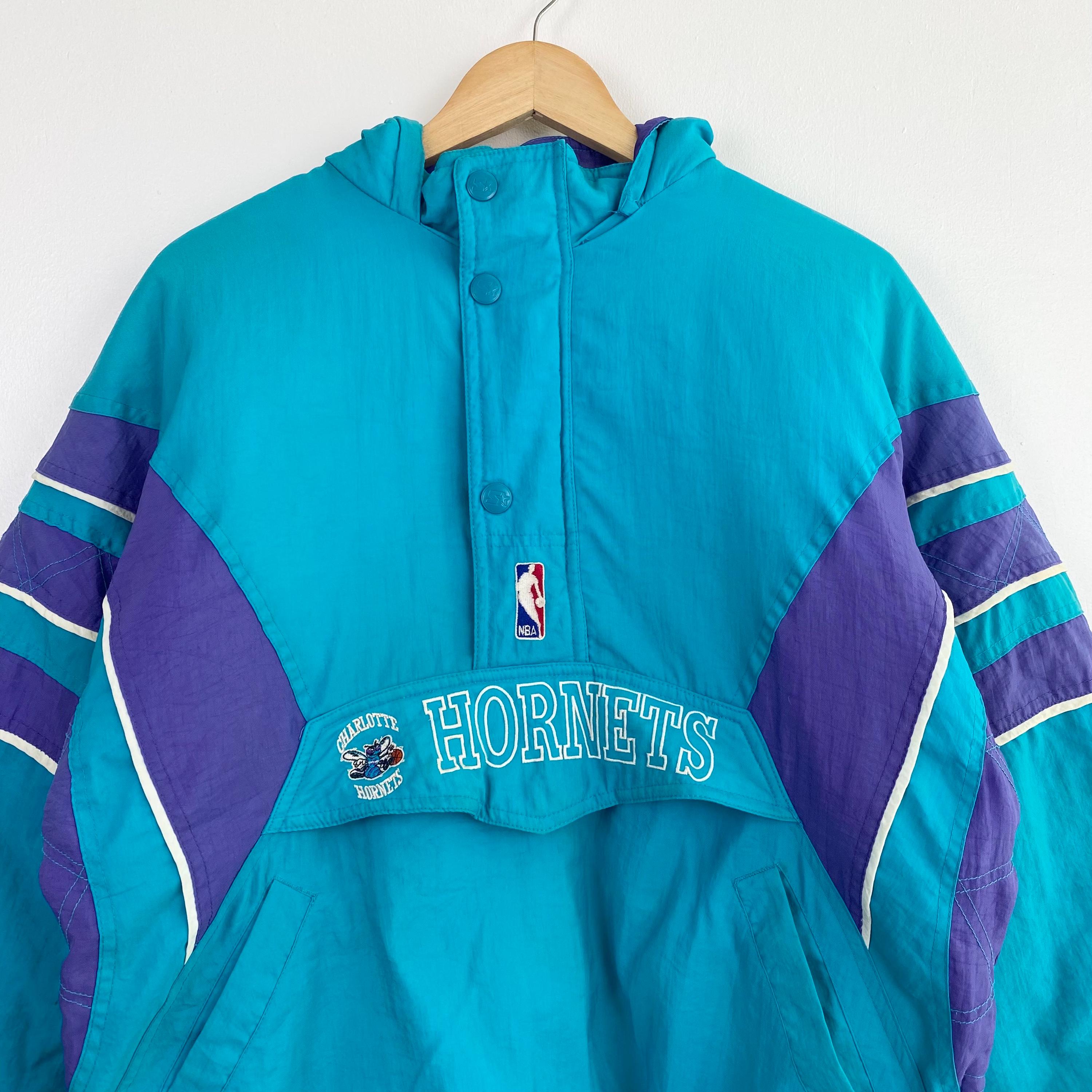 90s Distressed Charlotte 'hornets' Jacket Embroidery Logo Blue