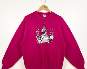 90er Jahre Sheffield Massachusetts Crewneck Sweatshirt Print Logo Rosa Farbe Herren L