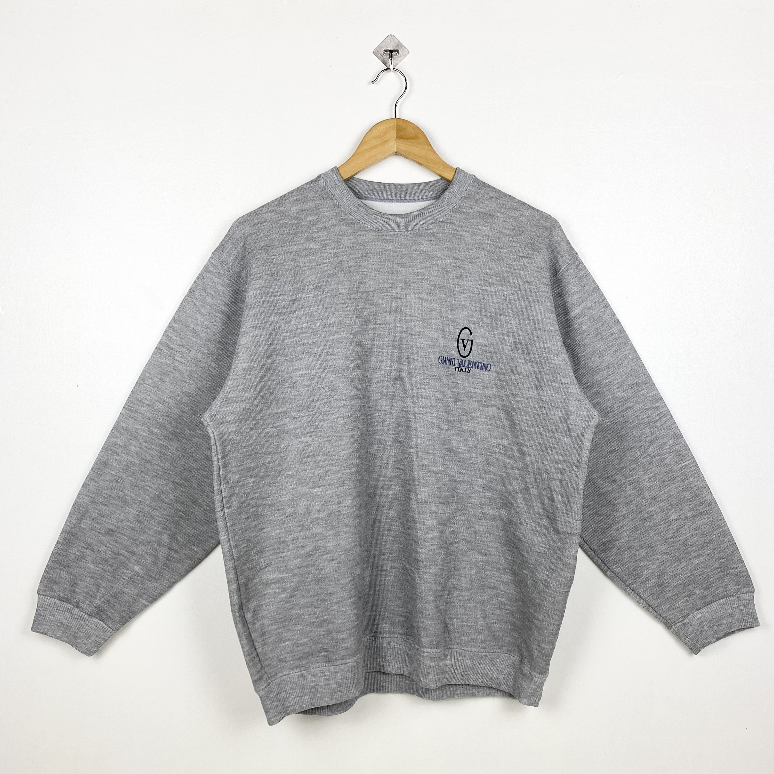 Valentino, 90s Gianni Valentino Crewneck Sweatshirt Embroidery Logo Grey Color Men’s L