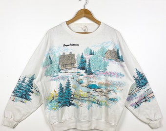 90er Jahre Art Crewneck Sweatshirt Full Print Weiß Farbe Herren M