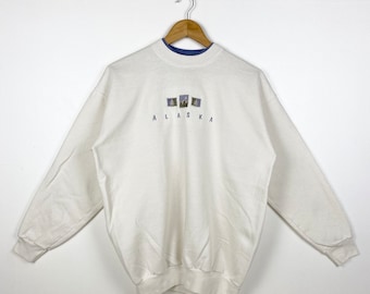 90s Alaska Crewneck Sweatshirt Embroidery Logo White Color Men’s M