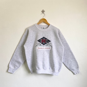 90s Franklin College Crewneck Sweatshirt Embroidery Logo Grey Color Men’s L