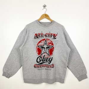Vintage Obey Crewneck Sweatshirt Print Logo Grey Color Men’s XL