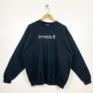 90s Portsmouth Virginia Crewneck Sweatshirt Embroidery Logo Black Color Men’s XL