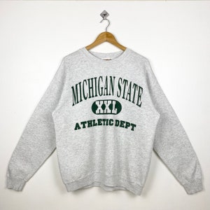 90s NCAA Michigan State University Spartans Crewneck Sweatshirt Print Logo Grey Color Men’s L