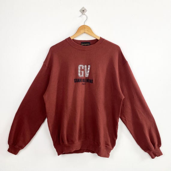 Valentino, Vintage 90s Gianni Valentino Crewneck Sweatshirt - Embroidery Logo - Brown Color - Men’s L
