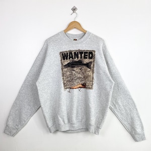 90s Bass Fishing Crewneck Sweatshirt Print Logo Grey Color Men’s XL