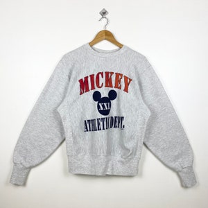 Disney Mickey Mouse-sweater met ronde hals uit de jaren 90, print logo grijze kleur herenmodel