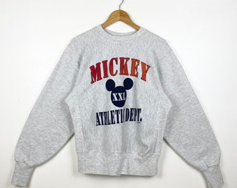 Sudadera de cuello redondo con estampado de Mickey Mouse de Disney de los años 90, color gris, para hombre, talla S