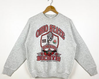 90s NCAA Ohio State University ‘Buckeyes’ Crewneck Sweatshirt Print Logo Grey Color Men’s Fit M