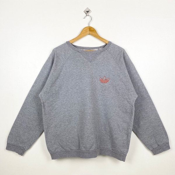 90s Adidas Crewneck Sudadera Bordado Logo Gris Color Hombre L