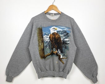 Vintage Adler Crewneck Sweatshirt Print Logo Grau Herren M