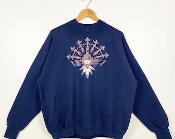 90s Art Crewneck Sweatshirt Print Logo Blue Color Men’s XL