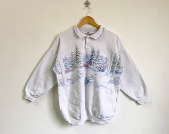 90s Art Unlimited Horse Sweatshirt Print Logo White Color Women’s L