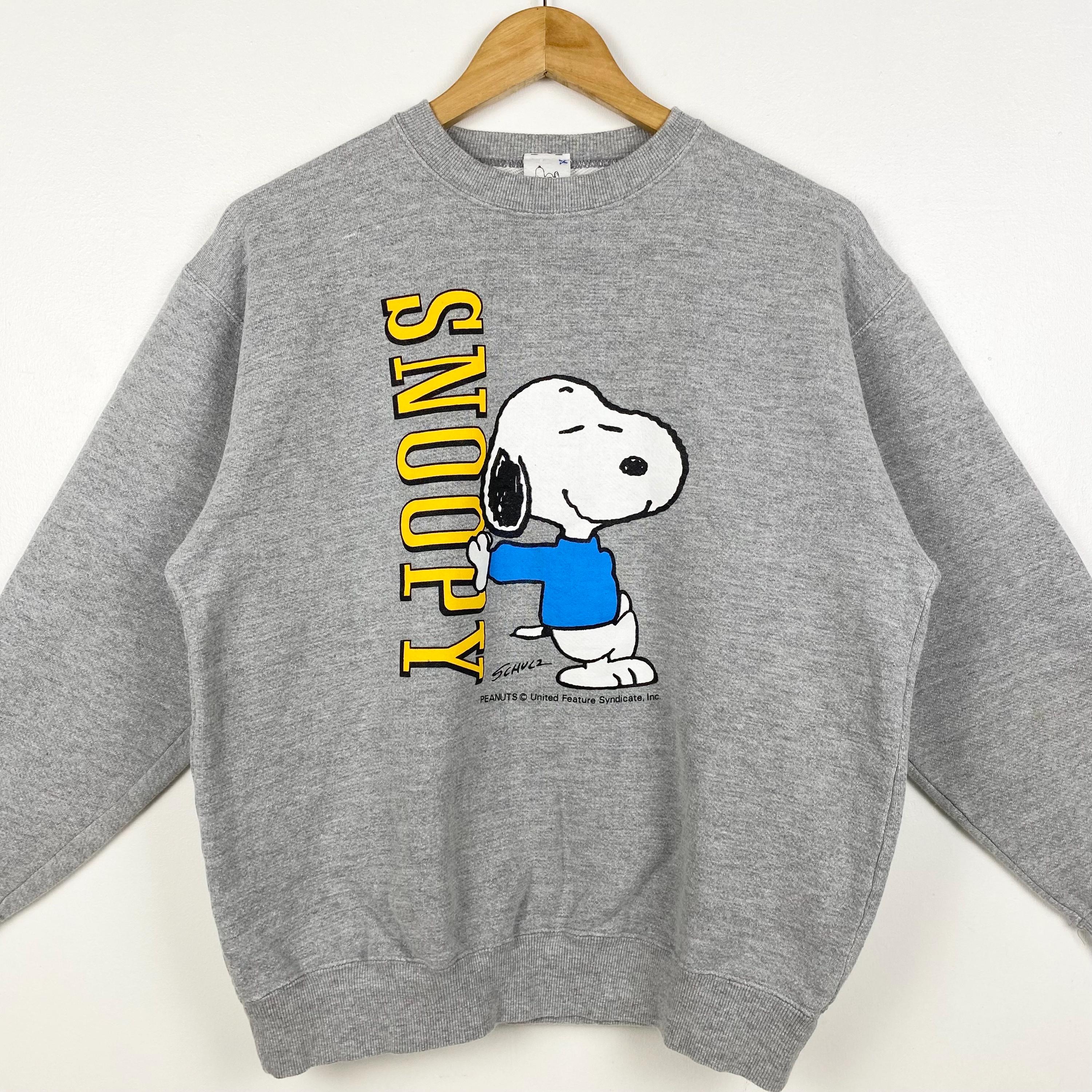 Vintage Peanuts 'snoopy' Crewneck Sweatshirt Print Logo Grey